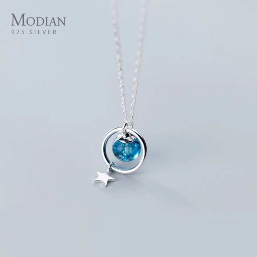 Sterling Silver planet and star necklace